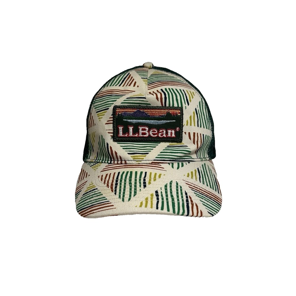 LL Bean Hat Snapback Baseball Cap Adult White Green Tribal Hiking‎ Outdoor NWT